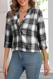 Plaid V-Neck Button-Front Long Sleeve Shirt