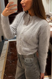 Mock Neck Button-Front Fuzzy Knit Cardigan