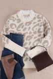 Leopard Print Lace Trim Knit Sweater