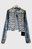 Leopard Print Military Button Denim Jacket