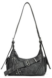 Buckle Strap Zipper Detail Shoulder Bag