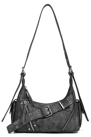 Buckle Strap Zipper Detail Shoulder Bag