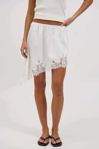 Lace Trim Asymmetrical Midi Skirt
