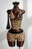 Leopard Print Halter Numbered Short Set
