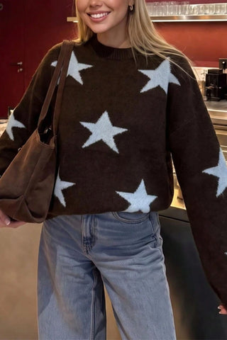 Star Pattern Crew Neck Knit Sweater