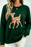 Deer Intarsia Crew Neck Knit Sweater