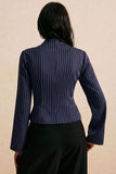 Striped Mock Neck Belted Blouse