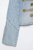 Military Braid Crop Denim Jacket