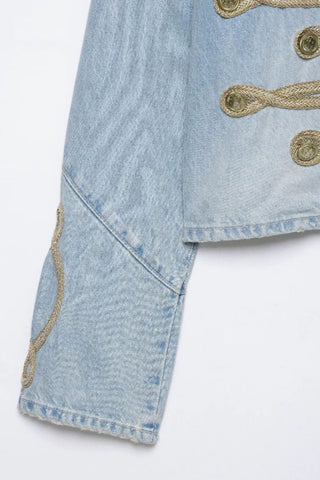 Military Braid Crop Denim Jacket