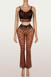 Sheer Lace Trim Animal Print Pants Set