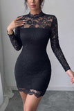 Sheer Lace Mock Neck Bodycon Mini Dress