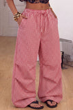 Plaid Drawstring Wide-Leg Casual Pants