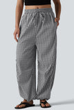 Plaid Drawstring Wide-Leg Casual Pants