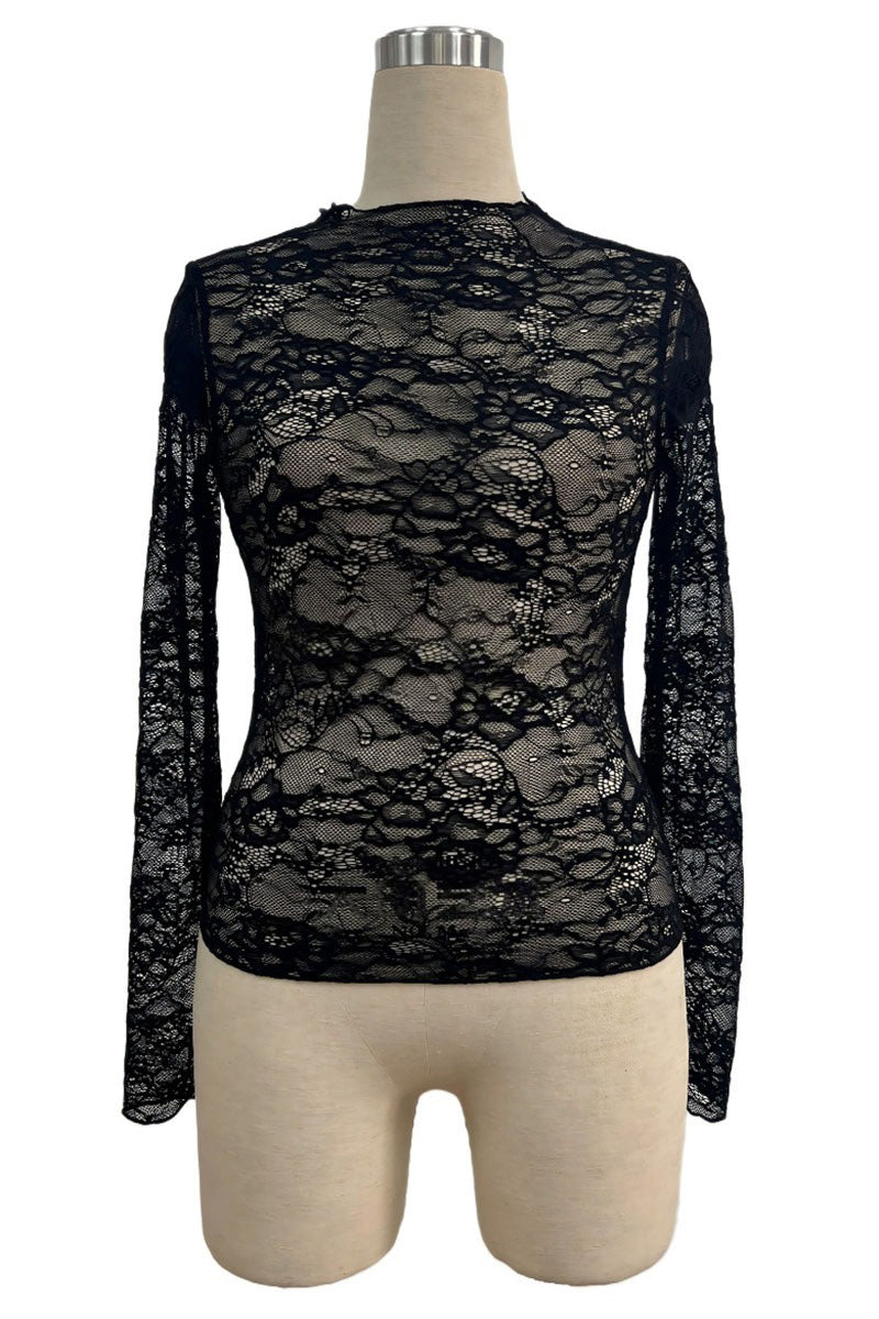 Floral Lace Long Sleeve Crop Top