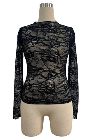 Floral Lace Long Sleeve Crop Top