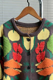 Fruit Print Crew Neck Button Cardigan