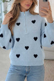 Heart Print Half-Zip Knit Sweater