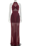 Sheer Bodice Ruched Mermaid Dress