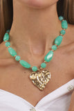 Textured Heart Pendant Beaded Necklace