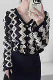 Geometric Pattern V-Neck Button Cardigan