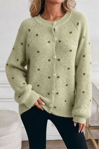 Polka Dot Knit Button-Front Cardigan