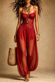 Lace Bodice Drawstring Balloon Leg Jumpsuit