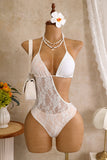 Lace Overlay One-Shoulder Swimsuit