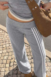 Striped Wide-Leg Fold-Over Casual Pants