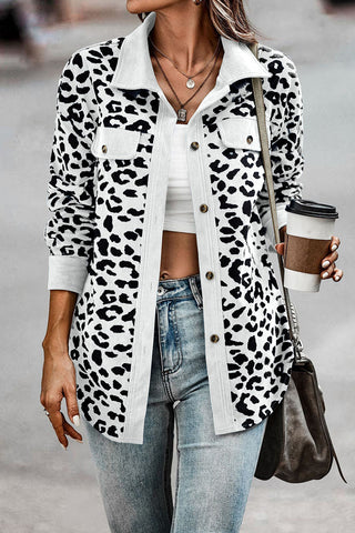 Leopard Print Ribbed Button-Front Shacket