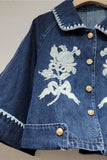 Floral Detail Cropped Denim Jacket