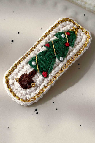 Crochet Christmas Tree and Bow Hair Clip
