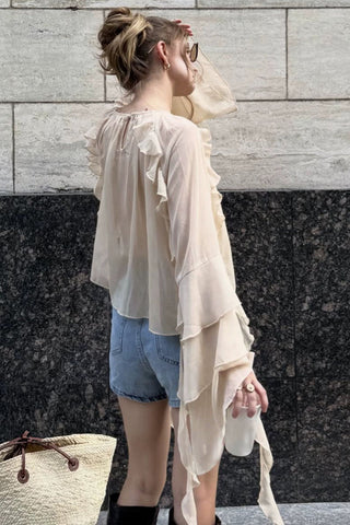 Ruffle Detail Cape Sleeve Top