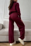 Zip-Front Mock Neck Knit Pants Set