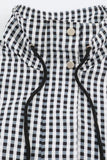 Plaid Drawstring Hem Zip-Up Jacket