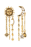 Vintage Celestial Sun Moon Drop Earrings