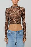 Sheer Polka Dot Mock Neck Crop Top
