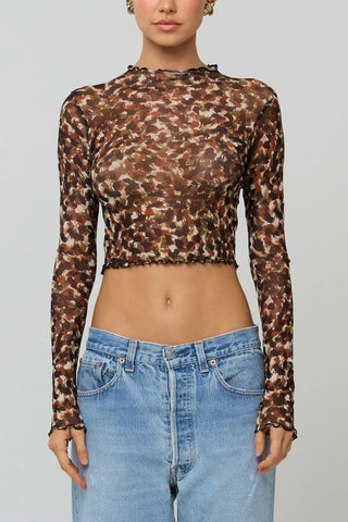 Sheer Polka Dot Mock Neck Crop Top
