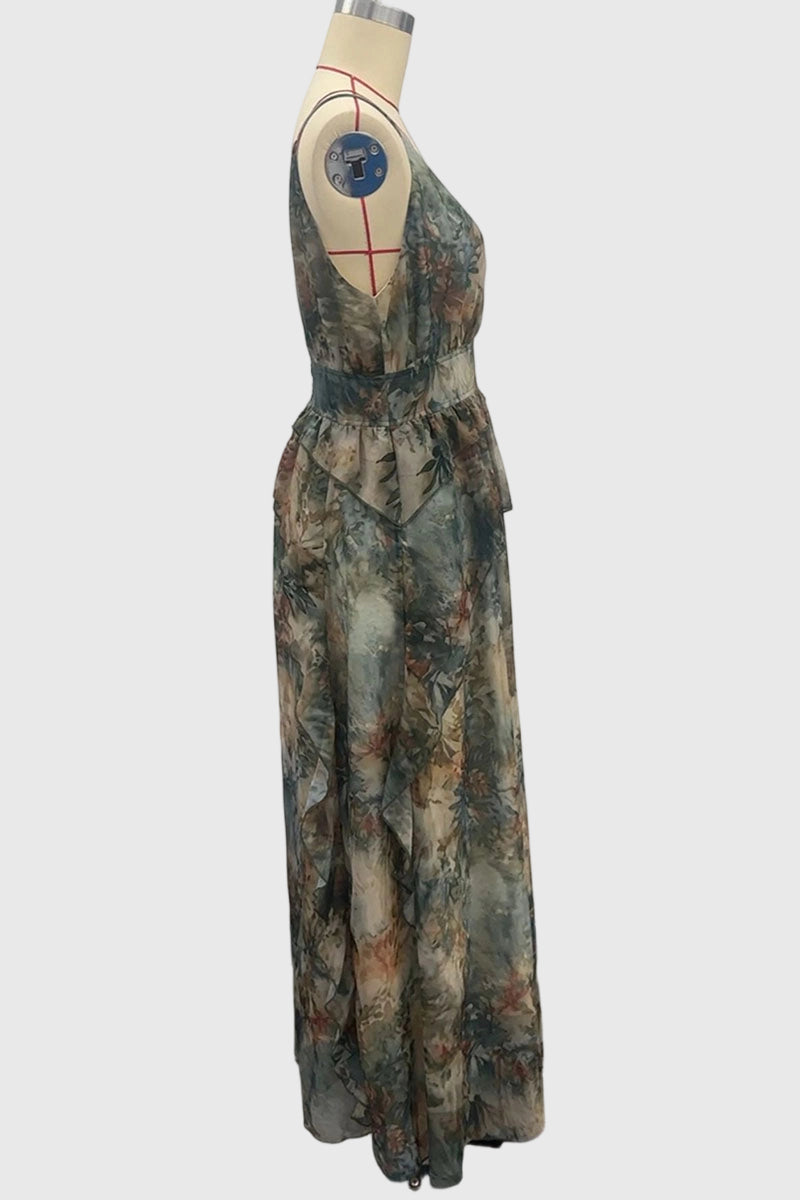 Tiered V-Neck Ruched Maxi Dress
