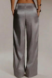 Satin High-Waist Wide-Leg Casual Pants
