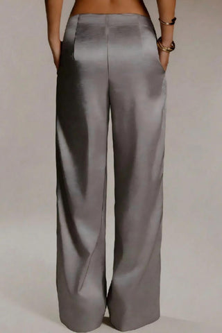 Satin High-Waist Wide-Leg Casual Pants