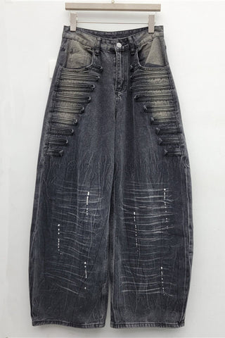 Barrel Leg Panel Detail Jeans