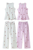 Print Sleeveless Peplum Top and Wide-Leg Pants Set