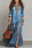 Boho Sheer Panel Maxi Shirt Dress