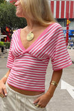 Striped Wrap-Front Top