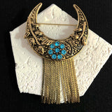 Crescent Rhinestone Chain Tassel Brooch