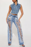 Distressed Straight-Leg Denim Pants