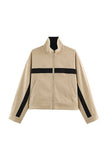 Colorblock Stripe Stand-Collar Zip Jacket