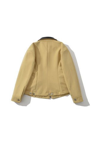Contrast Collar Zip-Front Structured Jacket