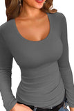 Ribbed Scoop Neck Long Sleeve T-Shirt