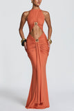 Ruched Halter Cutout Bodycon Casual Dress